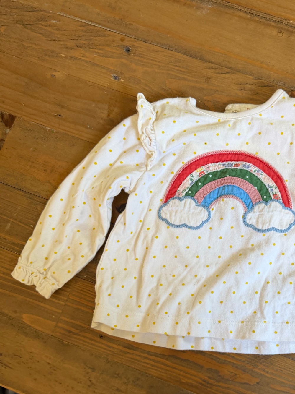 Baby Boden White Long-Sleeve Rainbow Patch Top